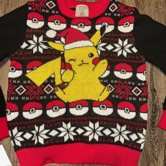 Jumping Beans: Pokemon (Winking Pikachu) Christmas Knitted Kids Sweater Sz 8 NWT - Picture 2 of 4